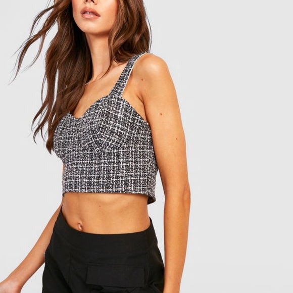 Boohoo Tops - BooHoo BOUCLE CHECK STRAPPY CORSET TOP